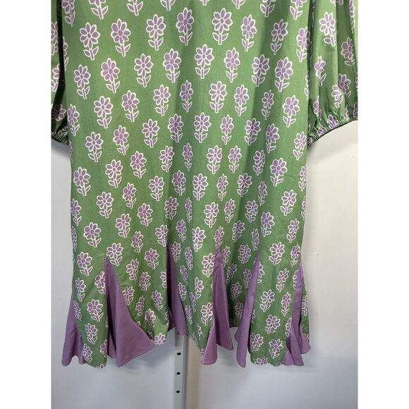 RHODE Women's Saira Floral Print Knee Length Cotton Dress Green Size Large - Picture 6 of 9